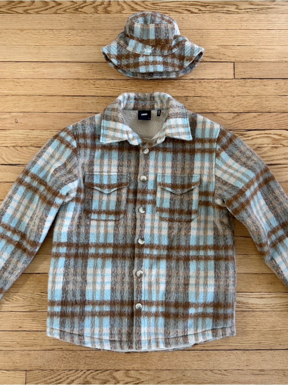 Kith Brushed Plaid Sheridan Sherpa Lined Shirt Jacket with Matching Bucket Hat